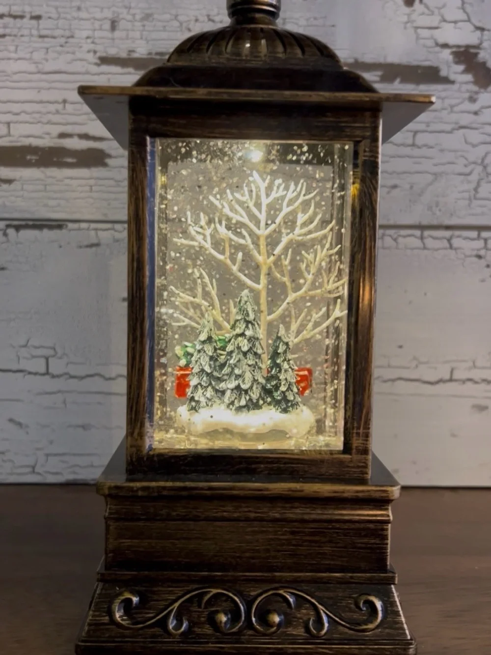 Lighted Christmas Snow Globe Lantern with Vintage Red Truck and Pine Trees - 11